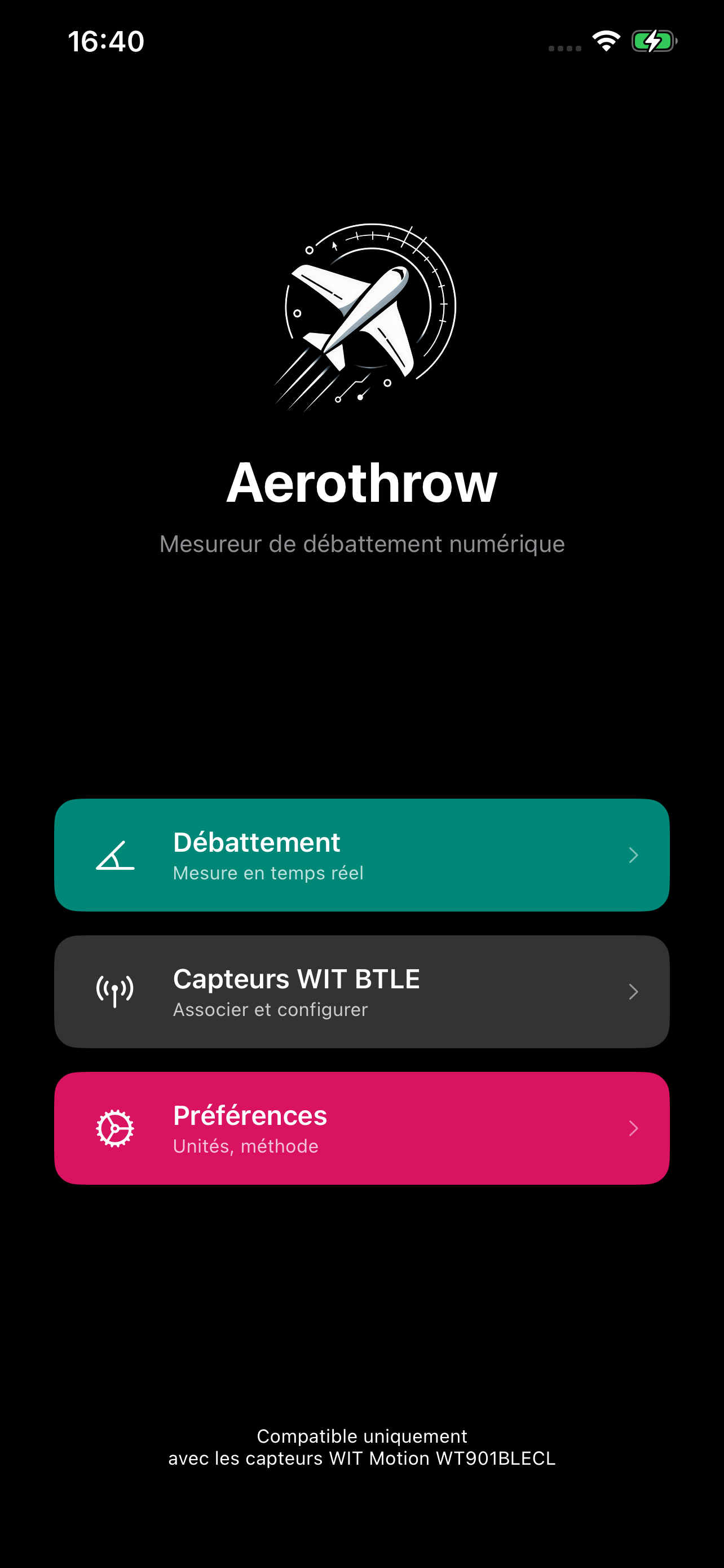 Aerothrow Home Screen