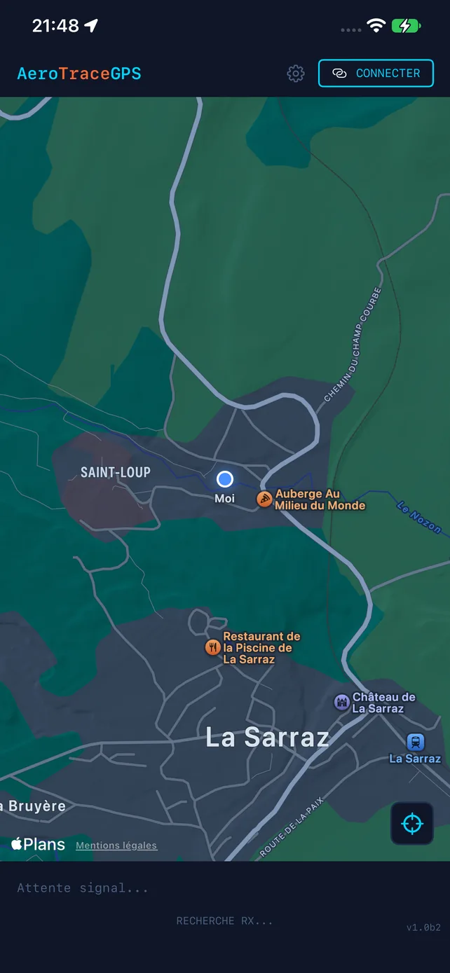 Receiver connection: searching, then connected
